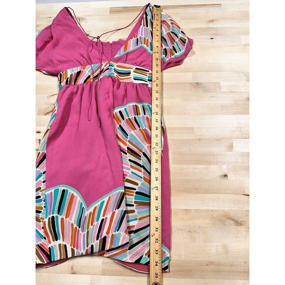 TIBI Pink Floral Deep V-Neck Dress Size 2 100% Silk Barbiecore Summer Beach - Picture 6 of 7